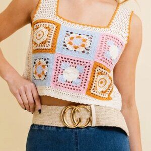 Granny Square Crochet Floral Crop Top